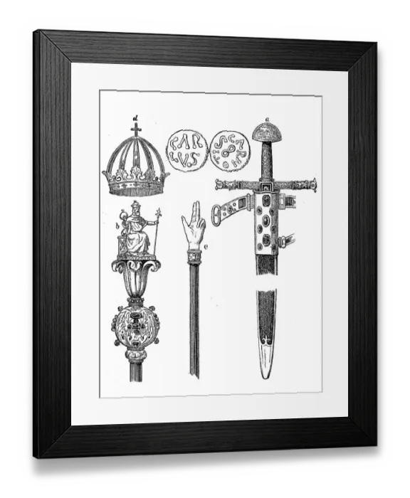 Framed Print : Sword, sceptre, staff and crown of Charlemagne