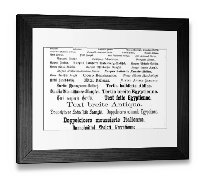 Framed Print : Various typefaces, fonts that were already known in 1890