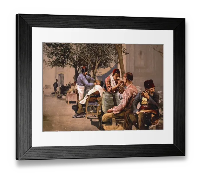 Framed Print : Open-air hairdressers and barbers in the Seraskerat district of Istanbul