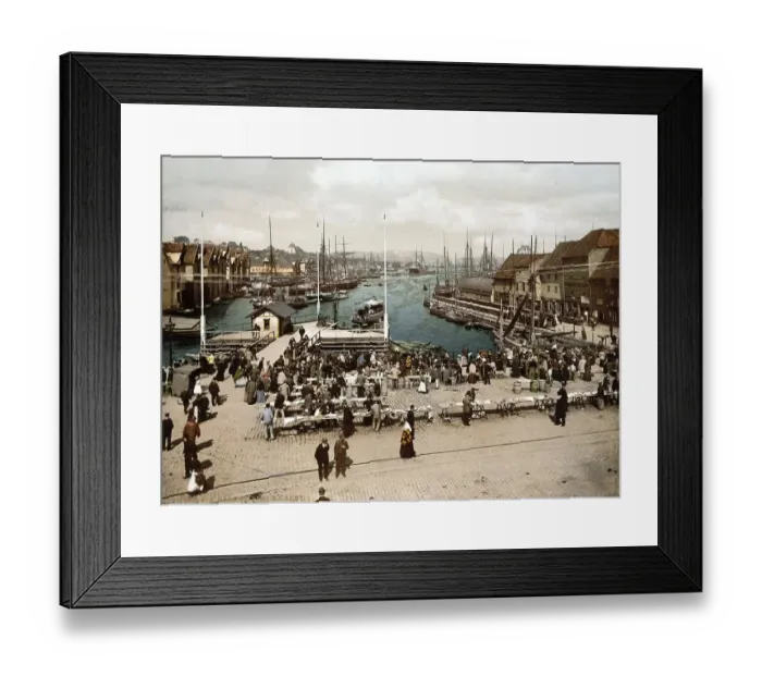 Framed Print : Fish market of Bergen, Norway, View from 1885