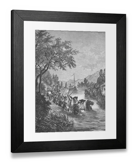 Framed Print : Hungarian ship pullers in a branch of the Danube near Hainburg