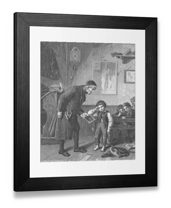 Framed Print : Broken slate, Teacher reprimands a boy who has broken his slate