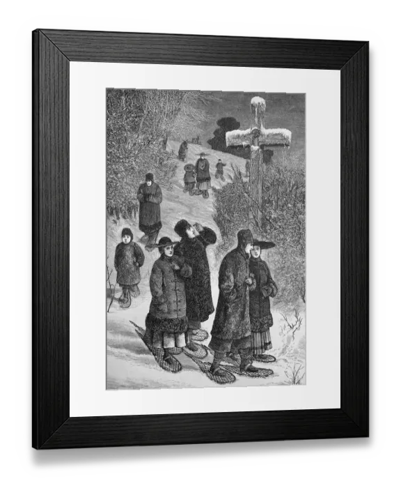 Framed Print : Church walk with snowshoes in winter Framed Print : Church walk with snowshoes in winter