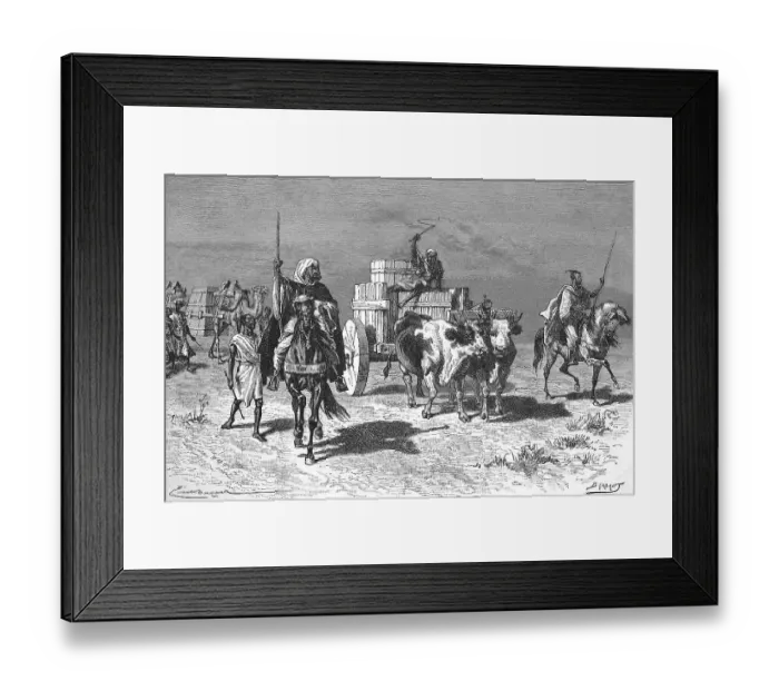 Framed Print : Transport by oxcart through the desert in Morocco