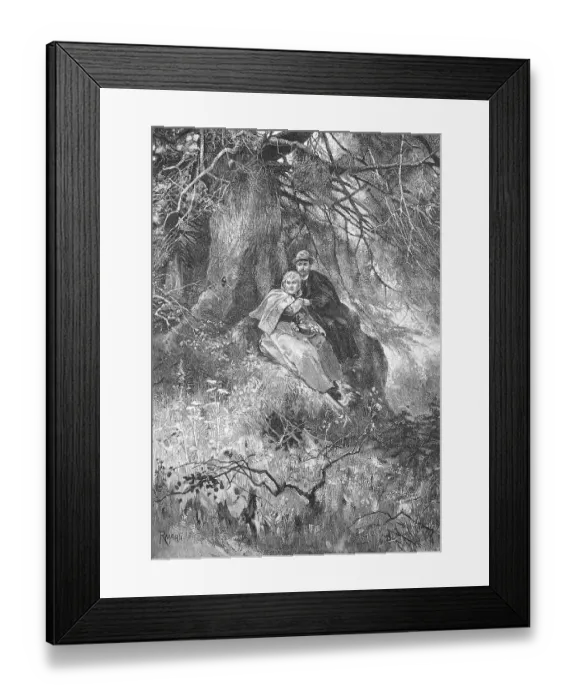 Framed Print : Lovers have hidden behind a thick tree in the forest to be undisturbed