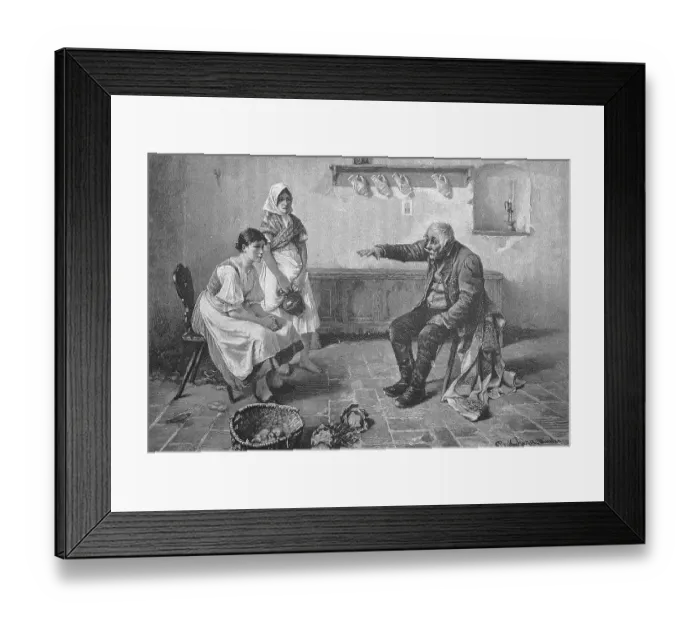 Framed Print : The grandfather excitedly tells of an important event