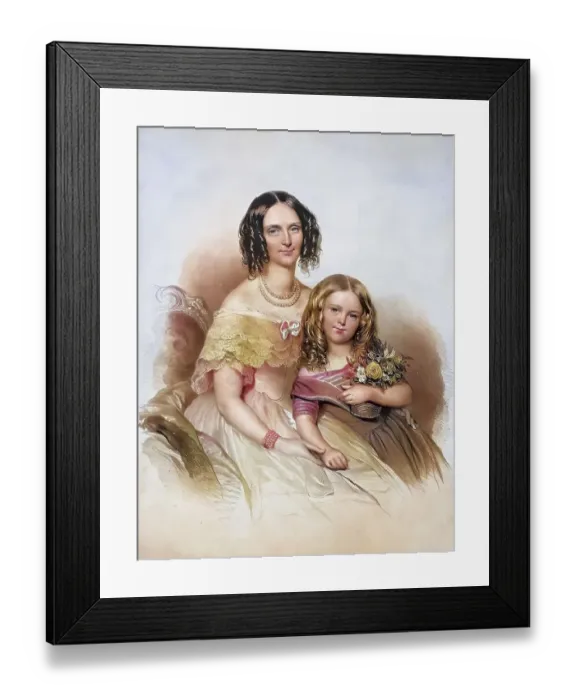 Framed Print : Maria (1808-1872), nee Czernin and her daughter Wilhelmine (1838-1886) Kinsky