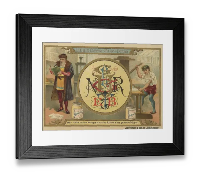 Framed Print : Picture series Riddles, The name of a great inventor is hidden in the monogram (Gutenberg)