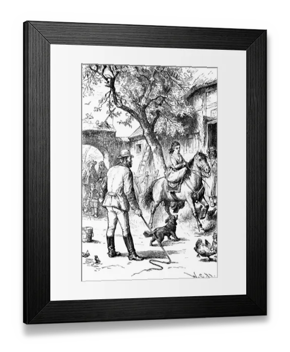 Framed Print : Riding lessons, young woman rides a horse