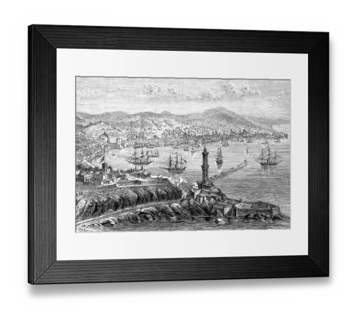 Framed Print : City view of Genoa with harbour Framed Print : City view of Genoa with harbour