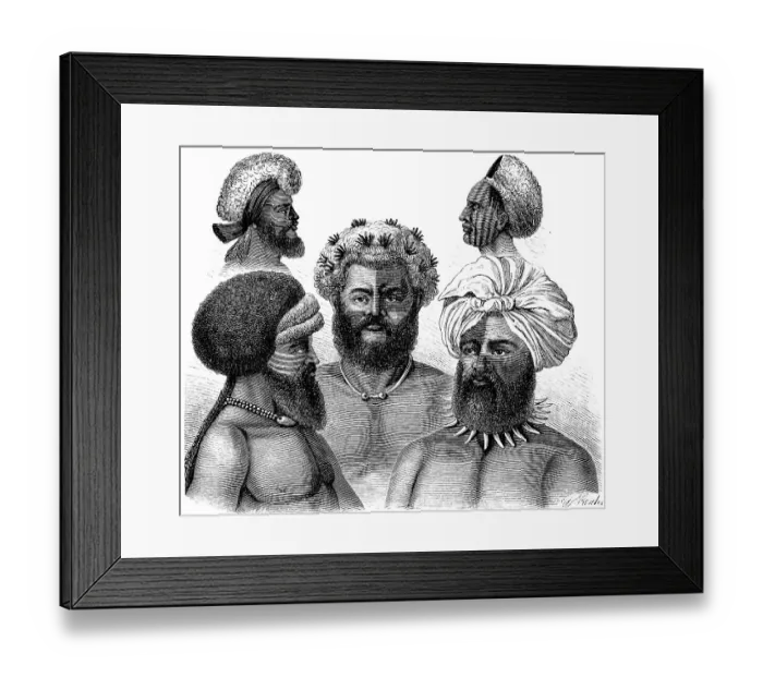 Framed Print : Portrait of some men of the Biti Indians with headdress