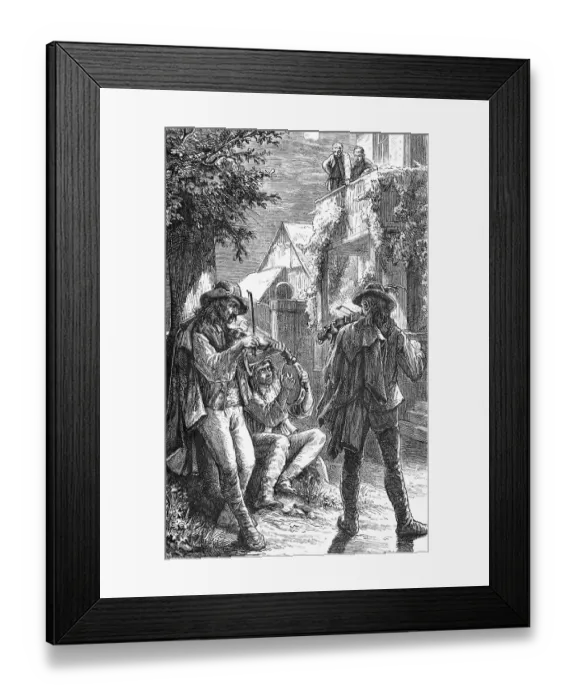 Framed Print : Three street musicians giving a concert under a full moon