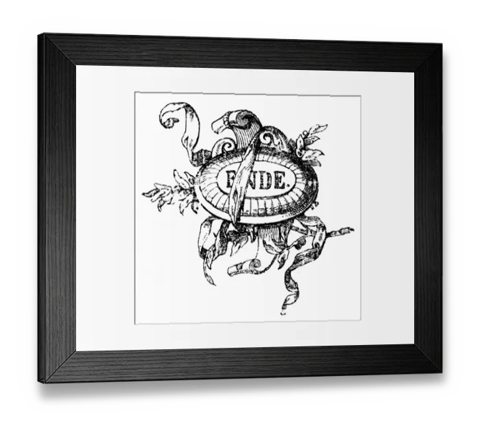 Framed Print : Finis or the end of the book, inscription in an oval frame