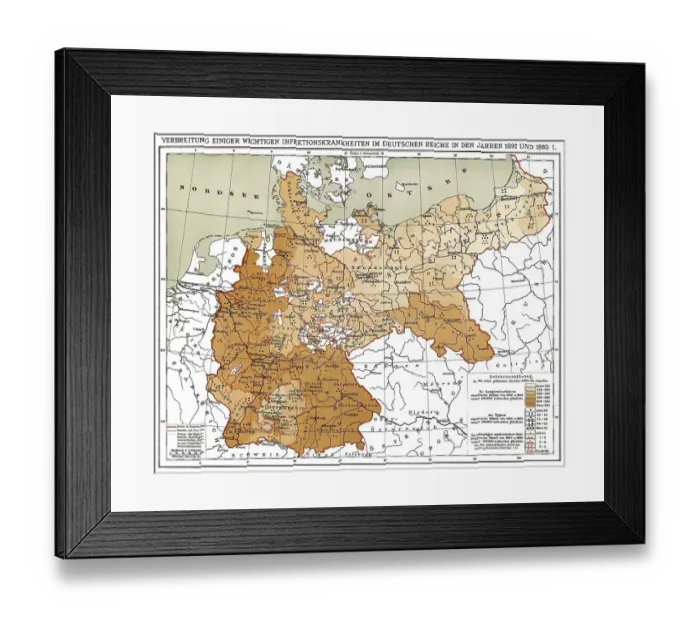 Framed Print : Historical map, spread of infectious diseases in the German Empire in 1892 and 1893 Framed Print : Historical map, spread of infectious diseases in the German Empire in 1892 and 1893