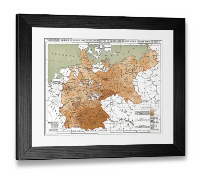 Framed Print : Historical map, spread of infectious diseases in the German Empire in 1892 and 1893 Framed Print : Historical map, spread of infectious diseases in the German Empire in 1892 and 1893