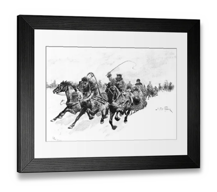 Framed Print : Wild winter sleigh ride in a snowy landscape