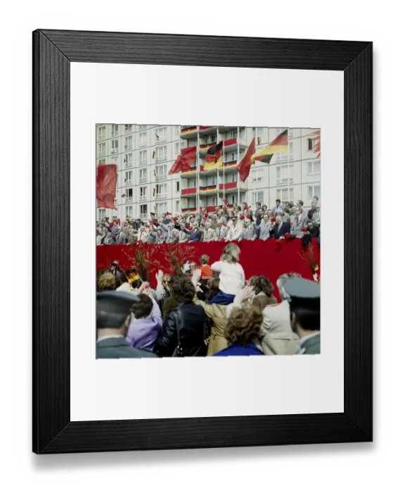 Framed Print : East Berlin, 01.05.1980, Karl-Marx-Allee, view of the tribune of honour of the May Day demonstration, representatives of state and government, among them Erich Honecker East Berlin, GDR GDR