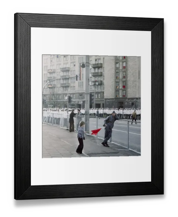 Framed Print : East Berlin, 01.05.1980, Straussberger Platz and Karl-Marx-Allee, scene at the edge of the demonstration on 1 May East Berlin, GDR GDR