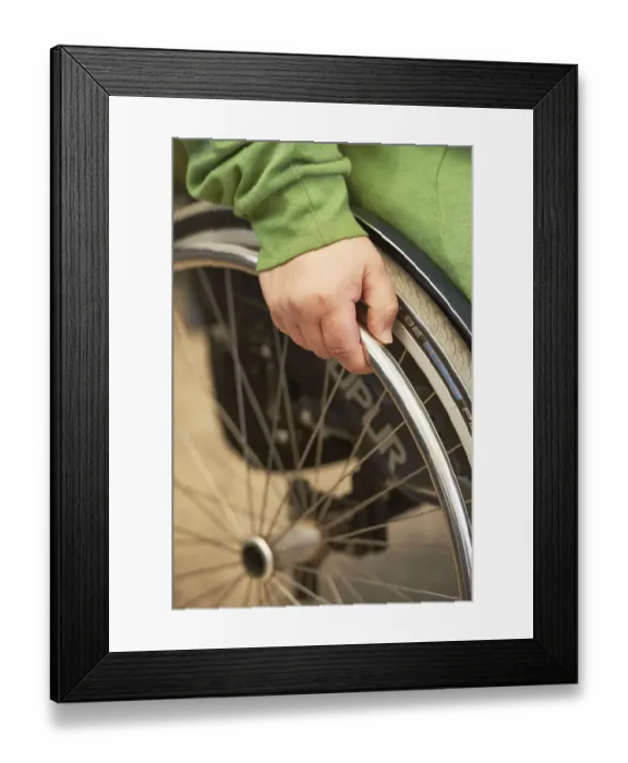 Framed Print : Scene with wheelchair user, with her hand on the wheel arch Wilhelmshafen, Bremen, Germany, Europe Framed Print : Scene with wheelchair user, with her hand on the wheel arch Wilhelmshafen, Bremen, Germany, Europe