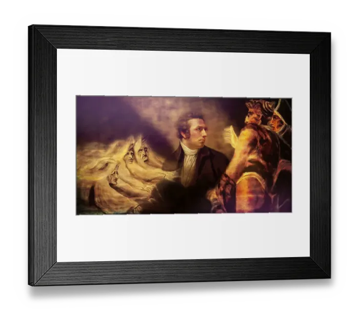 Framed Print : Henry Fuseli or Johann Heinrich Fuessli, 1741 - 1825, Swiss painter, draughtsman and writer, digitally edited after Northcote, 1778, Prophecy from the witches, scene from The Tragedy of Macbeth by William Shakespeare Framed Print : Henry Fuseli or Johann Heinrich Fuessli, 1741 - 1825, Swiss painter, draughtsman and writer, digitally edited after Northcote, 1778, Prophecy from the witches, scene from The Tragedy of Macbeth by William Shakespeare