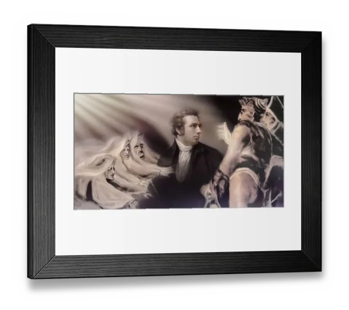 Framed Print : Henry Fuseli or Johann Heinrich Fuessli, 1741 - 1825, Swiss painter, draughtsman and writer, digitally edited after Northcote, 1778, Prophecy from the witches, scene from The Tragedy of Macbeth by William Shakespeare Framed Print : Henry Fuseli or Johann Heinrich Fuessli, 1741 - 1825, Swiss painter, draughtsman and writer, digitally edited after Northcote, 1778, Prophecy from the witches, scene from The Tragedy of Macbeth by William Shakespeare