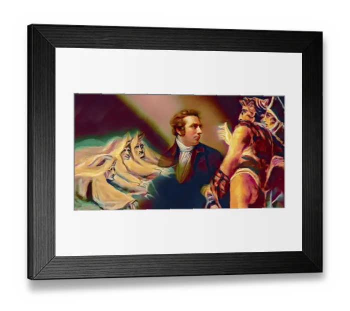 Framed Print : Henry Fuseli or Johann Heinrich Fuessli, 1741 - 1825, Swiss painter, draughtsman and writer, digitally edited after Northcote, 1778, Prophecy from the witches, scene from The Tragedy of Macbeth by William Shakespeare Framed Print : Henry Fuseli or Johann Heinrich Fuessli, 1741 - 1825, Swiss painter, draughtsman and writer, digitally edited after Northcote, 1778, Prophecy from the witches, scene from The Tragedy of Macbeth by William Shakespeare