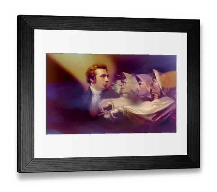 Framed Print : Henry Fuseli or Johann Heinrich Fuessli, 1741 - 1825, Swiss painter, draughtsman and writer, digitally edited after Northcote, 1778, Prophecy from the witches, scene from The Tragedy of Macbeth by William Shakespeare Framed Print : Henry Fuseli or Johann Heinrich Fuessli, 1741 - 1825, Swiss painter, draughtsman and writer, digitally edited after Northcote, 1778, Prophecy from the witches, scene from The Tragedy of Macbeth by William Shakespeare