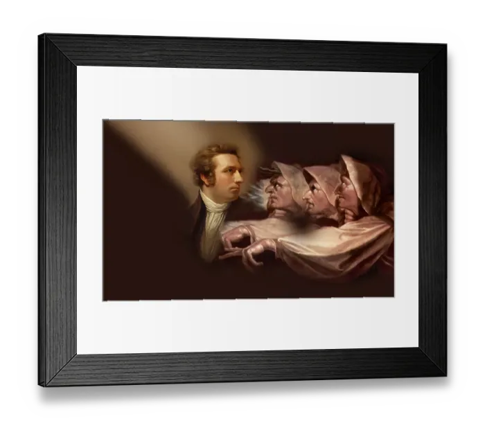 Framed Print : Henry Fuseli or Johann Heinrich Fuessli, 1741 - 1825, Swiss painter, draughtsman and writer, digitally edited after Northcote, 1778, Prophecy from the witches, scene from The Tragedy of Macbeth by William Shakespeare Framed Print : Henry Fuseli or Johann Heinrich Fuessli, 1741 - 1825, Swiss painter, draughtsman and writer, digitally edited after Northcote, 1778, Prophecy from the witches, scene from The Tragedy of Macbeth by William Shakespeare