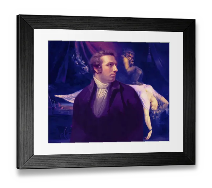 Framed Print : Henry Fuseli or Johann Heinrich Fuessli, 1741 - 1825, Swiss painter, draughtsman and writer, digitally edited after Northcote, 1778, The Nightmare, painting by Fuseli