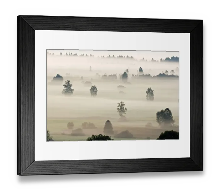 Framed Print : Landscape covered in fog, Bavarian pre-Alps, Upper Bavaria, Bavaria, Germany, Europe