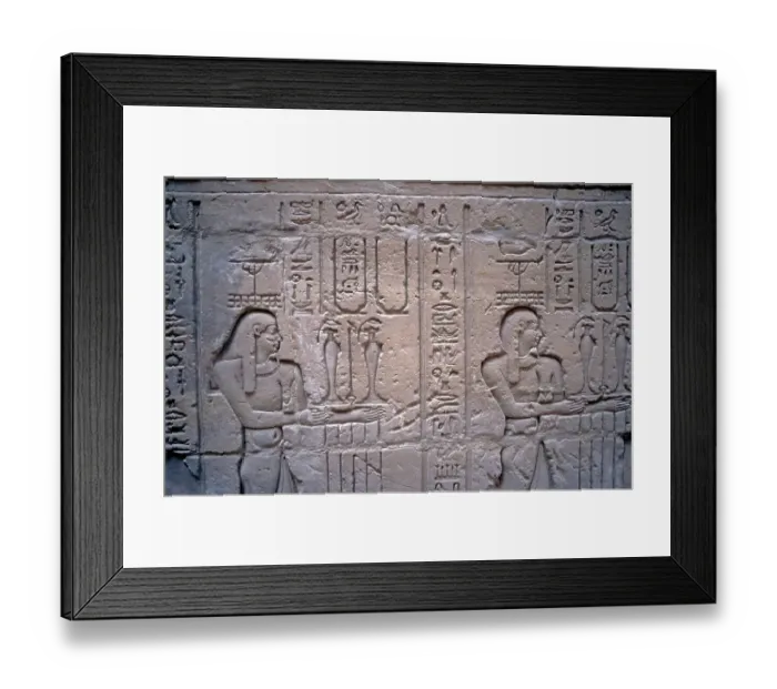 Framed Print : Detail of the relief, corridor around the temple, Horus Temple, Edfu, Nile Valley, Egypt, September 1989, vintage, retro, old, historical, Africa