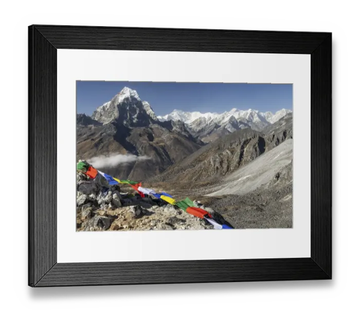 Framed Print : The eight-thousander Cho Oyu, Tenzing Peak and Hillary Peak honouring Sir Edmund Hillary and Tenzing Norgay Sherpa, Taboche Peak and Gyachung Kang