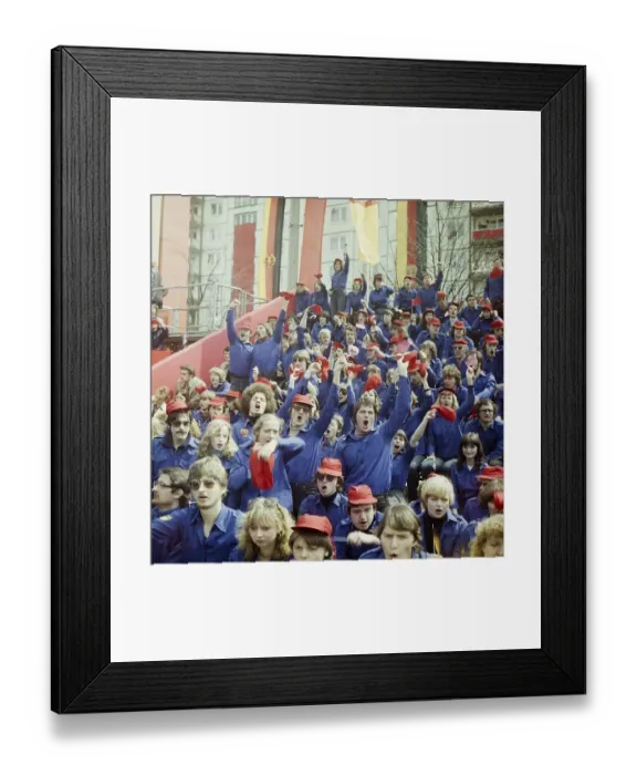 Framed Print : 1980050166, East Berlin, 01.05.1980, Karl-Marx-Allee, cheering young members of the Free German Youth on the counter grandstand opposite the grandstand of honour at the May Day demonstration in East Berlin, GDR GDR Framed Print : 1980050166, East Berlin, 01.05.1980, Karl-Marx-Allee, cheering young members of the Free German Youth on the counter grandstand opposite the grandstand of honour at the May Day demonstration in East Berlin, GDR GDR