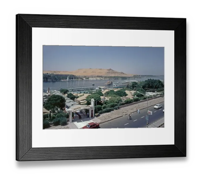 Framed Print : View from a hotel on Elephantine Island, Nile, Aswan, Nile Valley, Egypt, September 1989, vintage, retro, old, historic, Africa
