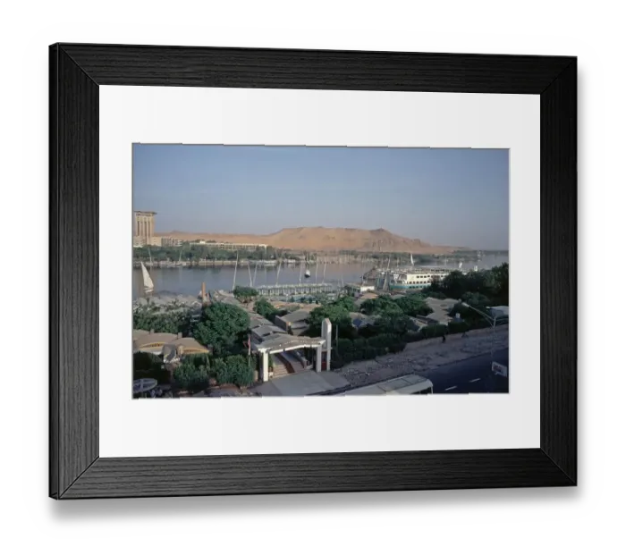 Framed Print : View from a hotel on Elephantine Island, Nile, Aswan, Nile Valley, Egypt, September 1989, vintage, retro, old, historic, Africa