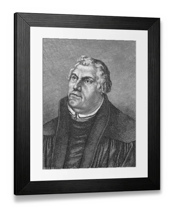 Framed Print : Portrait, Martin Luther (1483-1546), born in Eisleben, theologian, reformer, Protestant, after a painting by Cranach, historical illustration 1883 Framed Print : Portrait, Martin Luther (1483-1546), born in Eisleben, theologian, reformer, Protestant, after a painting by Cranach, historical illustration 1883