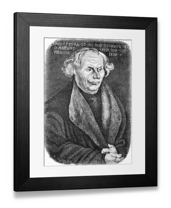 Framed Print : Portrait, Hans Luther (1459-1530) father of Martin Luther in old age, inscription, commemoration, historical illustration 1883 Framed Print : Portrait, Hans Luther (1459-1530) father of Martin Luther in old age, inscription, commemoration, historical illustration 1883
