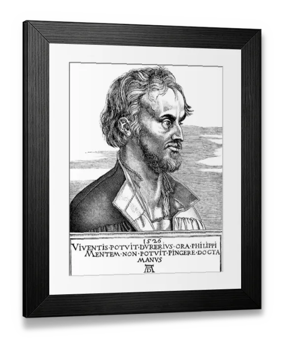 Framed Print : Portrait, Philipp Melanchton (1497-1560), preacher in the Wittenberg town church, Holy Mass in German, drawing after A. Duerer 1526, historical illustration 1883 Framed Print : Portrait, Philipp Melanchton (1497-1560), preacher in the Wittenberg town church, Holy Mass in German, drawing after A. Duerer 1526, historical illustration 1883