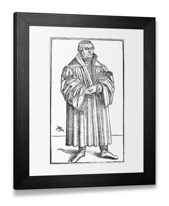 Framed Print : Martin Luther (1483, 1546) in the year of his death 1546, portrait after a woodcut by Lucas Cranach, reformer, Augustinian monk, Bible translator, Renaissance, fixed gaze, historical illustration 1883