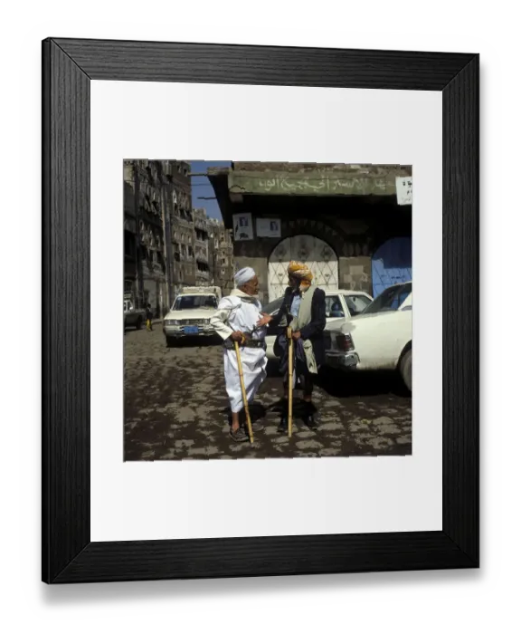 Framed Print : Two men talking in the old town of Sanaa, Yemen, Asia