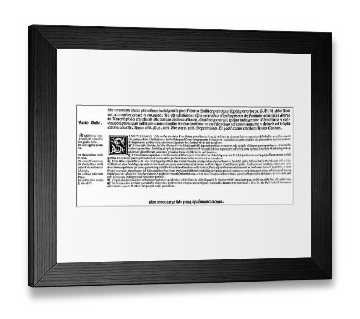 Framed Print : Facsimile, indulgence poster from 1517 and signature, ban on removing the poster under penalty of excommunication, in Latin, indulgence preacher Johann Tetzel, sale of indulgences, acquittal of sins in return for a fine