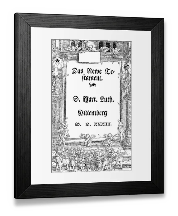 Framed Print : The New Testament in the first complete edition Luther's Bible translation into German, Wittenberg 1534, historical illustration 1883