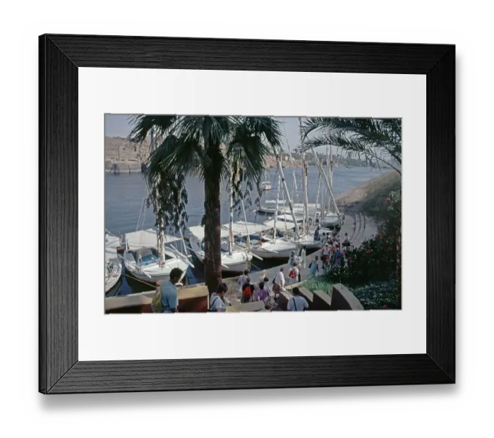 Framed Print : Excursion boats, boat harbour, Aswan, Nile Valley, Egypt, September 1989, vintage, retro, old, historical, Africa