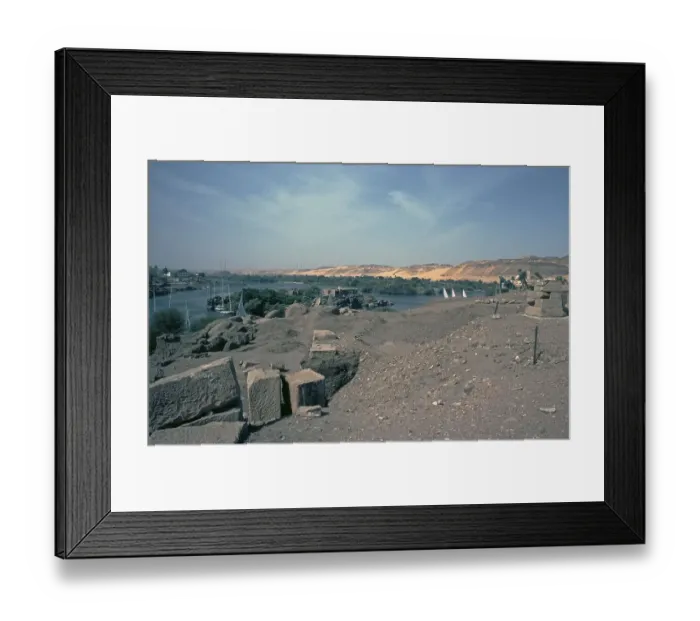 Framed Print : View from Elephantine Island to the Nile with both banks, Aswan, Nile Valley, Egypt, September 1989, vintage, retro, old, historic, Africa