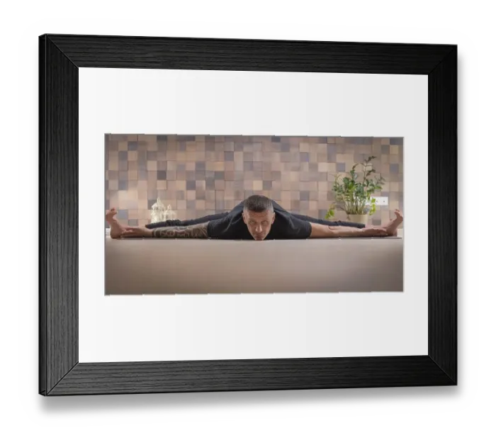Framed Print : Adult man performs asana exercises. Yoga concept. Sports and healthy lifestyle