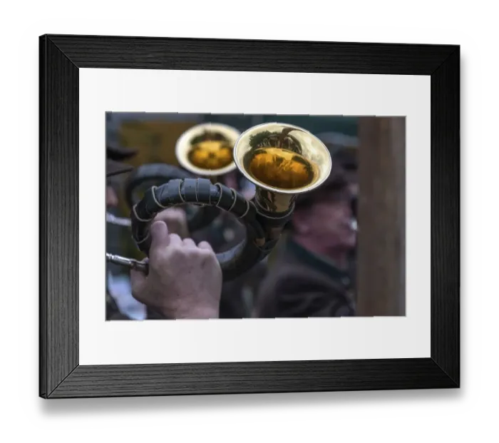 Framed Print : (Turdidae) Hunting horn blowers sounding the tally-ho, Bavaria, Germany, Europe
