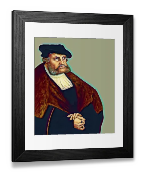 Framed Print : Frederick III or Frederick the Wise, 1463 - 1525, Prince-elector of Saxony, digitally edited after a painting by Lucas Cranach the Elder, Friedrich III. oder Friedrich der Weise, 1463 - 1525, Kurfuerst von Sachsen