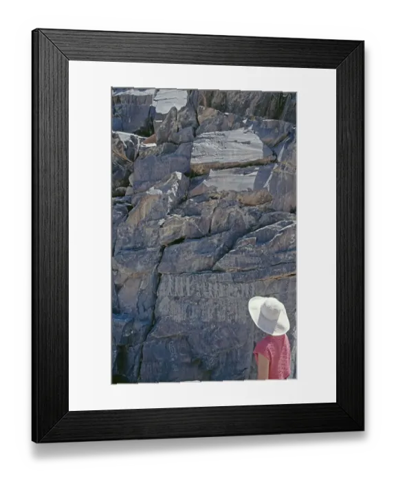 Framed Print : Rock carvings, ancient Egyptian quarry area Wadi Hammamat, Arabian desert, Egypt, September 1989, vintage, retro, old, historical, Africa