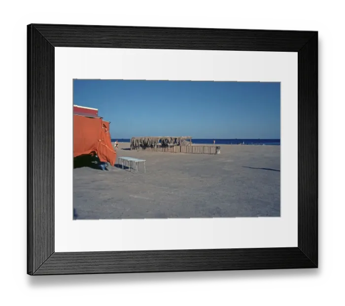 Framed Print : Beach, campsite near Safaga, Red Sea, Egypt, September 1989, vintage, retro, old, historic, Africa