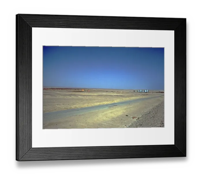 Framed Print : Gas being flared, oil tanks near the Sinai Peninsula, Red Sea, Egypt, September 1989, vintage, retro, old, historic, Africa